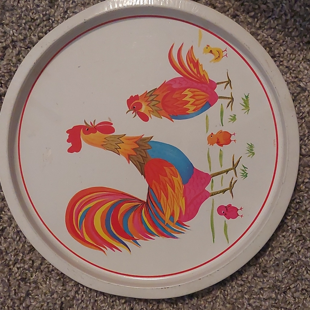 TIN SERVING TRAY "CHICKEN FAMILY"